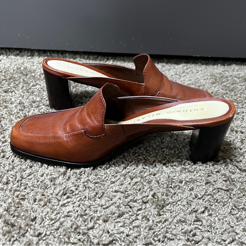 Antonio Melani Prelude Brown Leather Women's Mules, Size 7 - Picture 6 of 10